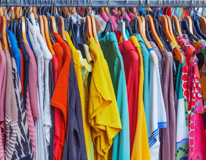 Clothing on a rack Clothing on a rack